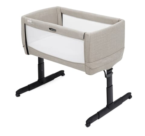 Joie Roomie Go Bedside Crib – Portable Baby Bassinet with Travel Bag, One-Hand Drop Side, Tilt Incline & Mesh Panels | Adjustable Height, Lockable Wheels & Washable Mattress Cover | 0–9kg