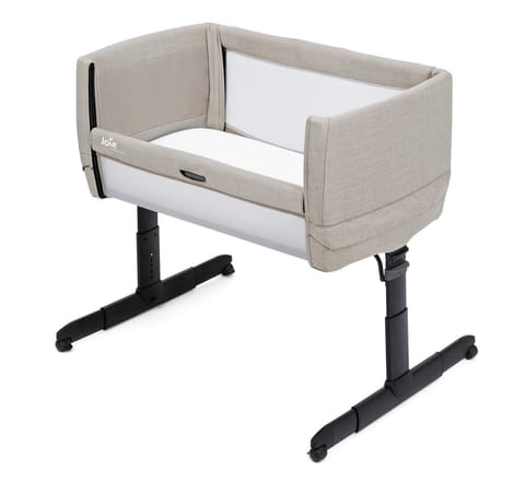 Joie Roomie Go Bedside Crib – Portable Baby Bassinet with Travel Bag, One-Hand Drop Side, Tilt Incline & Mesh Panels | Adjustable Height, Lockable Wheels & Washable Mattress Cover | 0–9kg