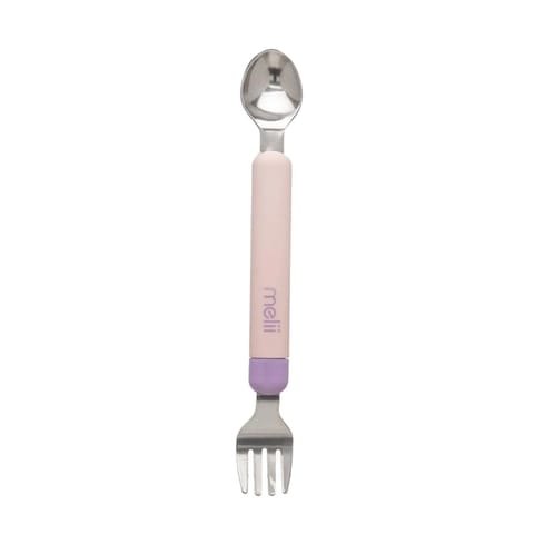 Melii Spork On The Go - Travel Utensils for Babies and Toddlers - Detachable Fork and Spoon with Carrying Case - Pink & Purple