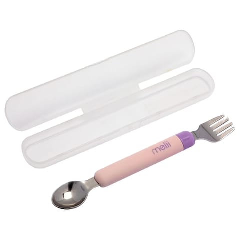 Melii Spork On The Go - Travel Utensils for Babies and Toddlers - Detachable Fork and Spoon with Carrying Case - Pink & Purple