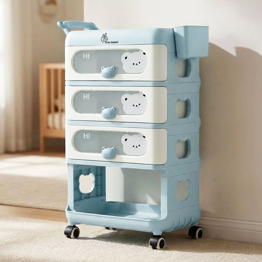 R for Rabbit Kiddo Korner Bear Blue Cream Organiser