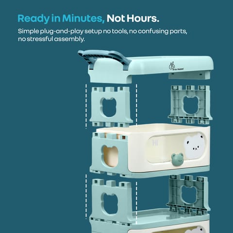 R for Rabbit Kiddo Korner Bear Blue Cream Organiser