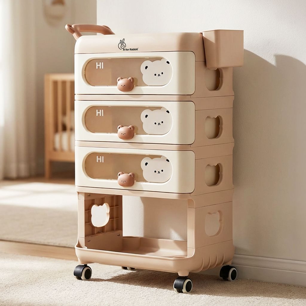 R for Rabbit Kiddo Korner Bear Brown Cream Organiser