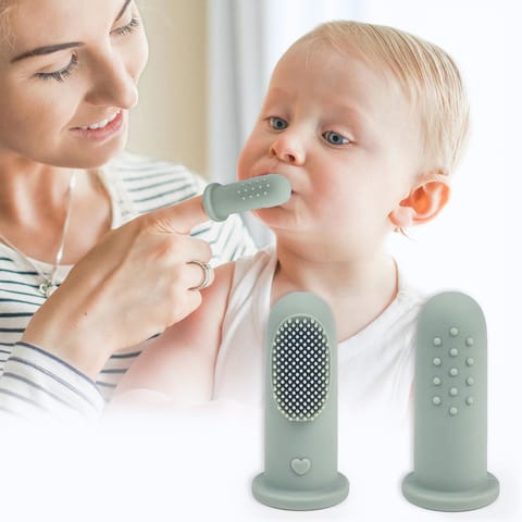 R for Rabbit Tiny Smiles Gummy Olive Green Kids Toothbrush