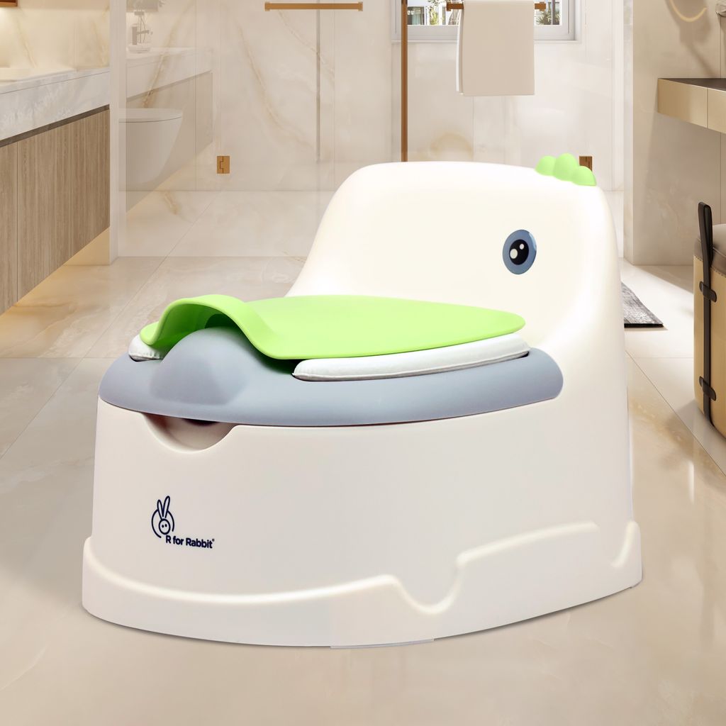 R for Rabbit Tiny Tots Dino White Green Potty Seat