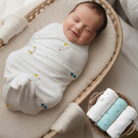 R for Rabbit Cuddlez (Pack of 3) Multicolor Aqua Swaddle