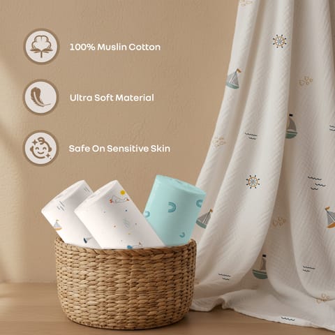 R for Rabbit Cuddlez (Pack of 3) Multicolor Aqua Swaddle