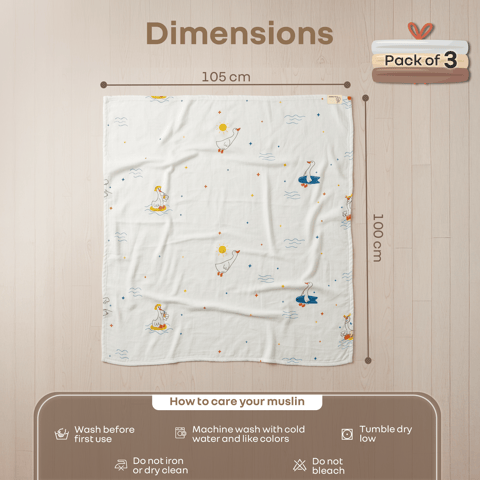 R for Rabbit Cuddlez (Pack of 3) Multicolor Aqua Swaddle