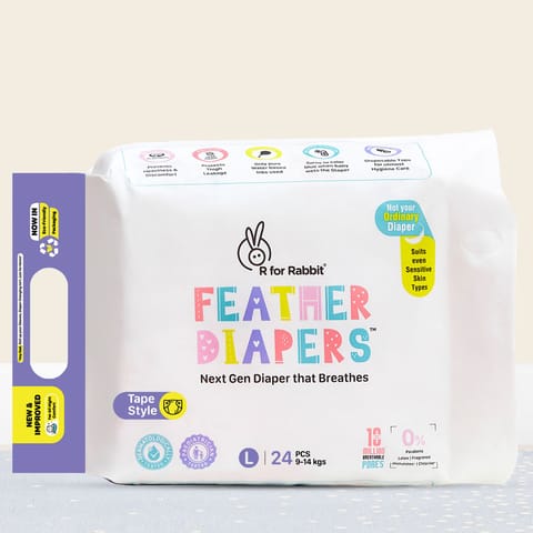 R for Rabbit Feather Diaper Tape Style - L&nbsp; Pack of 24 White Diaper