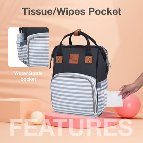 R for Rabbit Caramello Regal Grey Stripes Diaper Bag