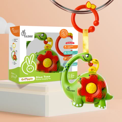 R for Rabbit Orapple Dino Tune Green Red Hanging Toy