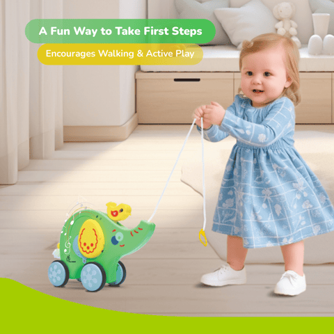 R for Rabbit Orapple Trunky Green Yellow Pull Along Toy