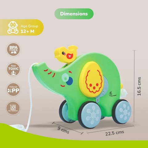 R for Rabbit Orapple Trunky Green Yellow Pull Along Toy