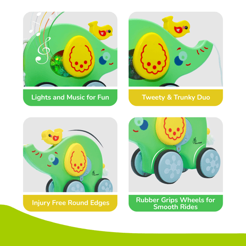 R for Rabbit Orapple Trunky Green Yellow Pull Along Toy