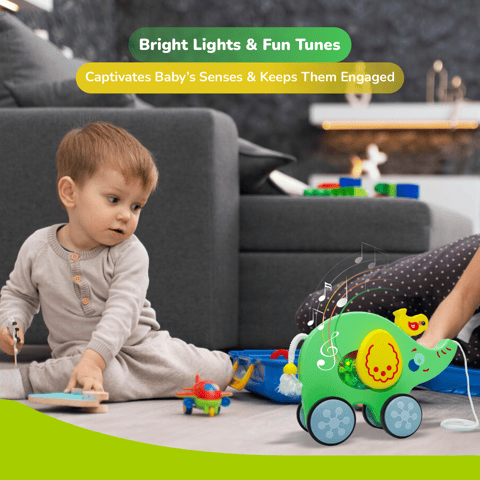 R for Rabbit Orapple Trunky Green Yellow Pull Along Toy