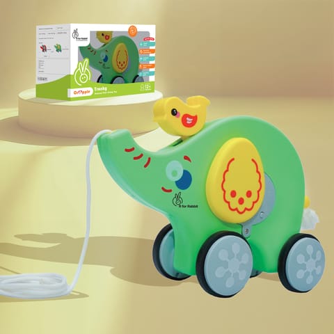 R for Rabbit Orapple Trunky Green Yellow Pull Along Toy