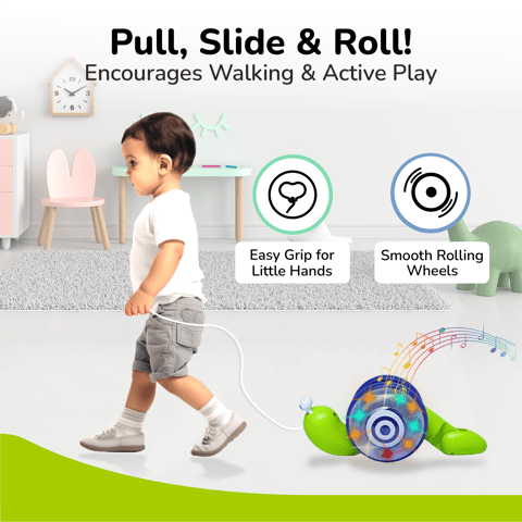 R for Rabbit Orapple Snail Tune Green Blue Pull Along Toy