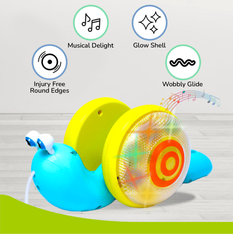 R for Rabbit Orapple Snail Tune Blue Yellow Pull Along Toy