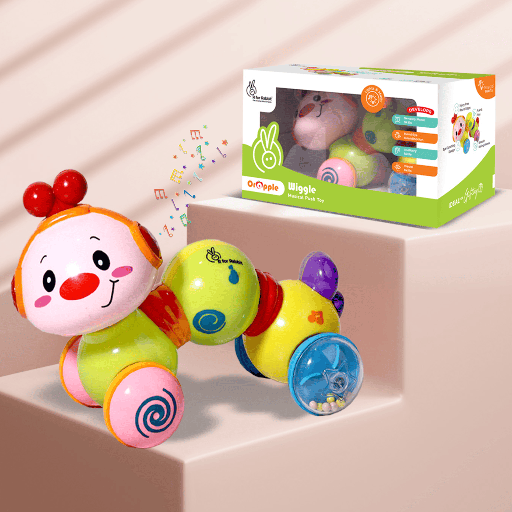 R for Rabbit Orapple Wiggle Yellow Multi Push Toy