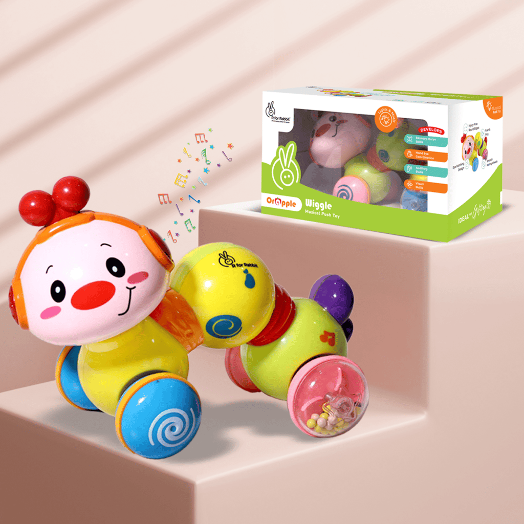 R for Rabbit Orapple Wiggle Green Multi Push Toy