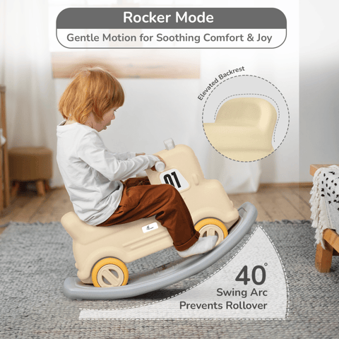 R for Rabbit Rock N Ride Beige Grey Rideon Car