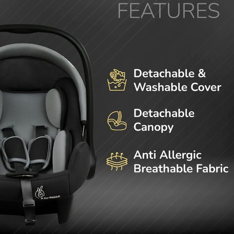 R for Rabbit Picaboo Sportz Grey Black Carry Cot