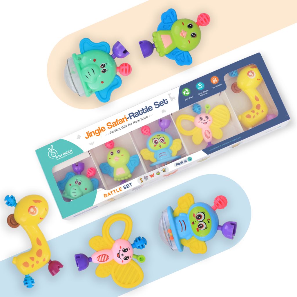 R for Rabbit Jingle Safari Rattles (Pack of 5) Multicolor Rattles