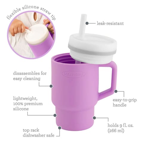 Infantino My 1st Tumbler – Adorable Miniature Tumbler with Leak-Resistant Straw and Toddler-Friendly Handle, Encourages Hydration, Easy to Clean, (266 ml), Lilac