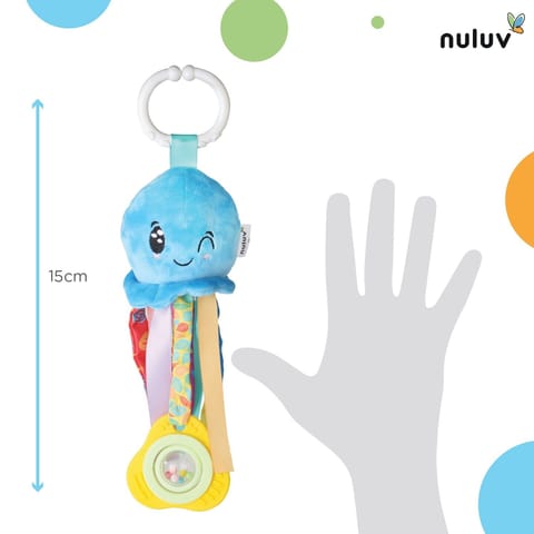 Nuluv Waves Octopus Plush Toy I Hanging Rattle I Stroller Toy for Baby 3 Months+ with Teether & Rattle Sound - Multicolor
