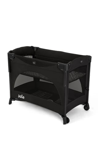 Joie Kubbie Sleep Baby Playpen - Playard/Folding Baby Bed Cum Cot/Convertible Crib, Birth to 3 Years, with One Side Drop Down and Zip Open Entry/Exit, Including Cradle Connect Strap - Shale