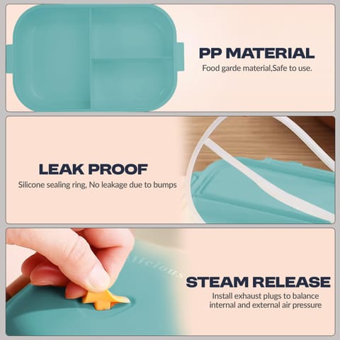 Baybee Lunexa Lunch Box for kids with 3 Compartment | BPA Free, Food Grade Leak Proof Tiffin Box for School, Picnic & Outdoor | Hot Microwave Safe Food Container Lunch Box - Boys & Girls 1040ml(Green)