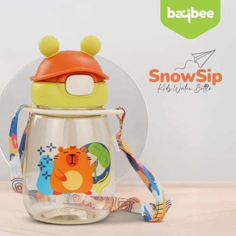 Baybee SnowSip Baby Sipper Bottle with Straw for Kids | Spill Proof & BPA Free Safe Sipper 540ml | Cute Cartoon Design Smooth Sipping & Neck Strap | Water Bottle for School Kids Boys Girls (Green)