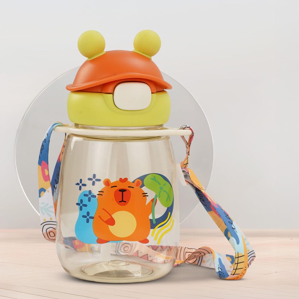 Baybee SnowSip Baby Sipper Bottle with Straw for Kids | Spill Proof & BPA Free Safe Sipper 540ml | Cute Cartoon Design Smooth Sipping & Neck Strap | Water Bottle for School Kids Boys Girls (Green)