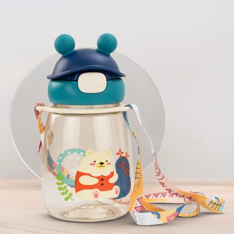 Baybee SnowSip Baby Sipper Bottle with Straw for Kids | Spill Proof & BPA Free Safe Sipper 540ml | Cute Cartoon Design Smooth Sipping & Adjustable Strap | Water Bottle for School Kids Boys Girls(Blue)