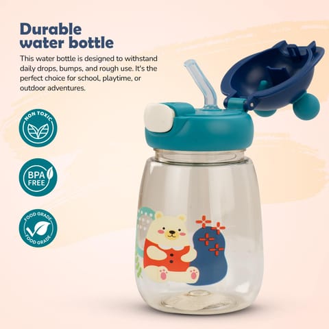 Baybee SnowSip Baby Sipper Bottle with Straw for Kids | Spill Proof & BPA Free Safe Sipper 540ml | Cute Cartoon Design Smooth Sipping & Adjustable Strap | Water Bottle for School Kids Boys Girls(Blue)