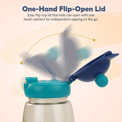 Baybee SnowSip Baby Sipper Bottle with Straw for Kids | Spill Proof & BPA Free Safe Sipper 540ml | Cute Cartoon Design Smooth Sipping & Adjustable Strap | Water Bottle for School Kids Boys Girls(Blue)