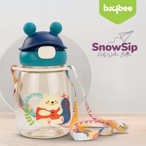Baybee SnowSip Baby Sipper Bottle with Straw for Kids | Spill Proof & BPA Free Safe Sipper 540ml | Cute Cartoon Design Smooth Sipping & Adjustable Strap | Water Bottle for School Kids Boys Girls(Blue)