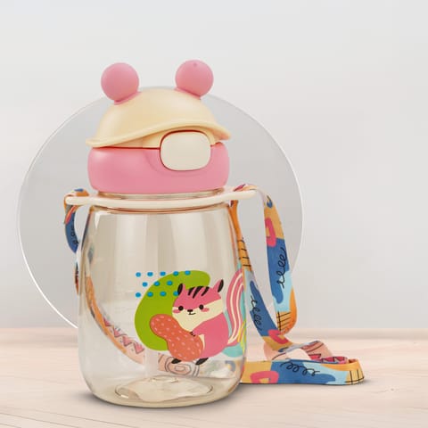 Baybee SnowSip Baby Sipper Bottle with Straw for Kids | Spill Proof & BPA Free Safe Sipper 540ml | Cute Cartoon Design Smooth Sipping & Adjustable Strap | Water Bottle for School Kids Boys Girls(Pink)
