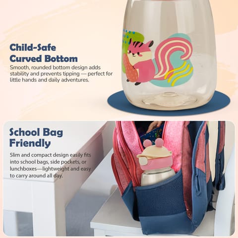 Baybee SnowSip Baby Sipper Bottle with Straw for Kids | Spill Proof & BPA Free Safe Sipper 540ml | Cute Cartoon Design Smooth Sipping & Adjustable Strap | Water Bottle for School Kids Boys Girls(Pink)