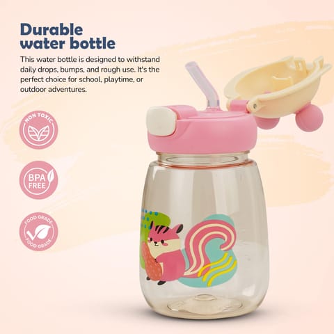 Baybee SnowSip Baby Sipper Bottle with Straw for Kids | Spill Proof & BPA Free Safe Sipper 540ml | Cute Cartoon Design Smooth Sipping & Adjustable Strap | Water Bottle for School Kids Boys Girls(Pink)