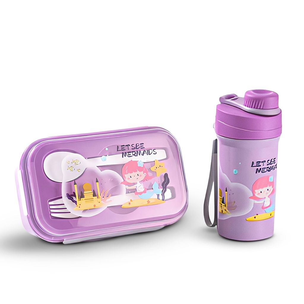 BAYBEE TiffinTote Lunch Box for School Kids Girls, Boys | BPA-Free 1050ml Lunch Box with 500ml Water Bottle with Spoon & Fork | Leak-Proof Tiffin Box with Sipper Bottle for School, Picnic (Purple)