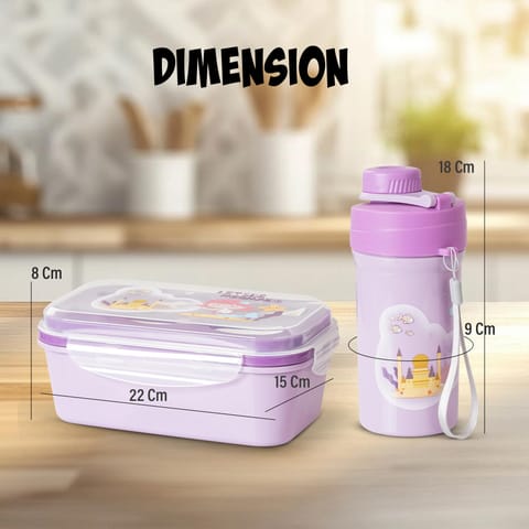 BAYBEE TiffinTote Lunch Box for School Kids Girls, Boys | BPA-Free 1050ml Lunch Box with 500ml Water Bottle with Spoon & Fork | Leak-Proof Tiffin Box with Sipper Bottle for School, Picnic (Purple)