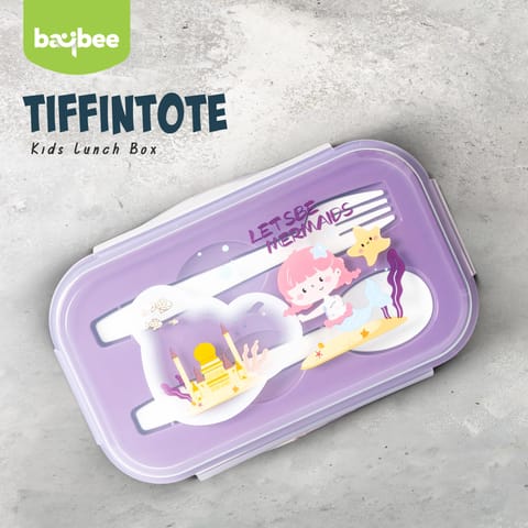BAYBEE TiffinTote Lunch Box for School Kids Girls, Boys | BPA-Free 1050ml Lunch Box with 500ml Water Bottle with Spoon & Fork | Leak-Proof Tiffin Box with Sipper Bottle for School, Picnic (Purple)