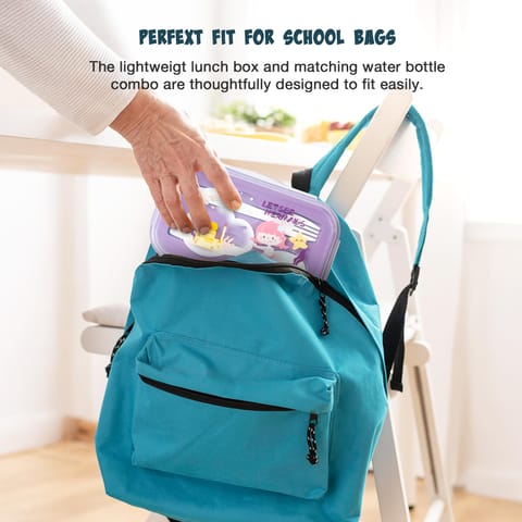 BAYBEE TiffinTote Lunch Box for School Kids Girls, Boys | BPA-Free 1050ml Lunch Box with 500ml Water Bottle with Spoon & Fork | Leak-Proof Tiffin Box with Sipper Bottle for School, Picnic (Purple)