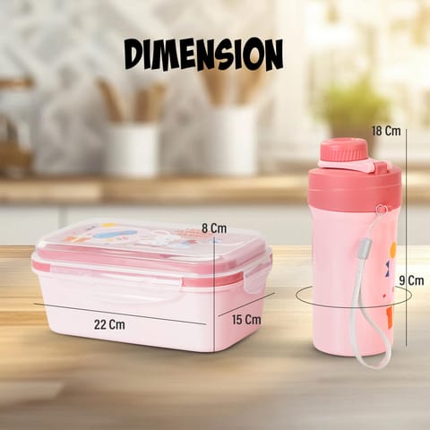 BAYBEE TiffinTote Lunch Box for School Kids Girls, Boys | BPA-Free 1050ml Lunch Box with 500ml Water Bottle with Spoon & Fork | Leak-Proof Tiffin Box with Sipper Bottle for School, Picnic (Pink)