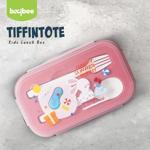BAYBEE TiffinTote Lunch Box for School Kids Girls, Boys | BPA-Free 1050ml Lunch Box with 500ml Water Bottle with Spoon & Fork | Leak-Proof Tiffin Box with Sipper Bottle for School, Picnic (Pink)