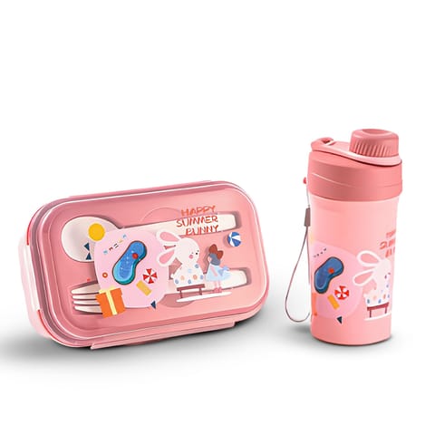 BAYBEE TiffinTote Lunch Box for School Kids Girls, Boys | BPA-Free 1050ml Lunch Box with 500ml Water Bottle with Spoon & Fork | Leak-Proof Tiffin Box with Sipper Bottle for School, Picnic (Pink)