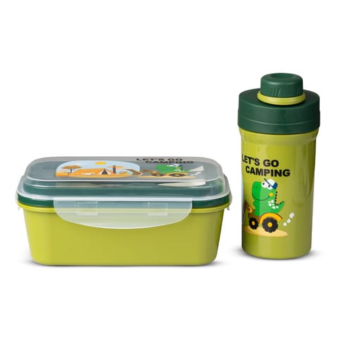 BAYBEE TiffinTote Lunch Box for School Kids Girls, Boys | BPA-Free 1050ml Lunch Box with 500ml Water Bottle with Spoon & Fork | Leak-Proof Tiffin Box with Sipper Bottle for School, Picnic (Green)