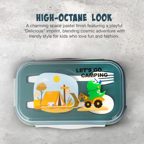 BAYBEE TiffinTote Lunch Box for School Kids Girls, Boys | BPA-Free 1050ml Lunch Box with 500ml Water Bottle with Spoon & Fork | Leak-Proof Tiffin Box with Sipper Bottle for School, Picnic (Green)