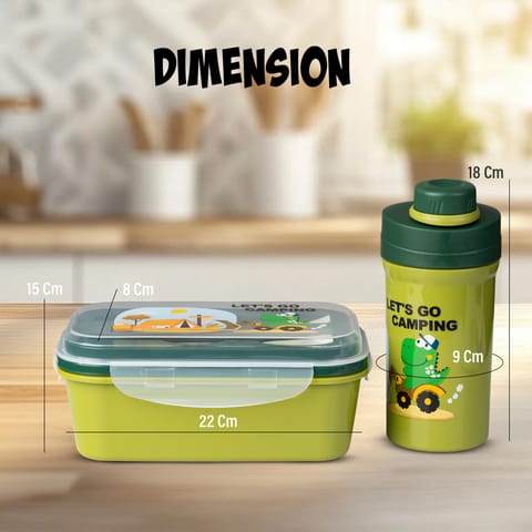 BAYBEE TiffinTote Lunch Box for School Kids Girls, Boys | BPA-Free 1050ml Lunch Box with 500ml Water Bottle with Spoon & Fork | Leak-Proof Tiffin Box with Sipper Bottle for School, Picnic (Green)